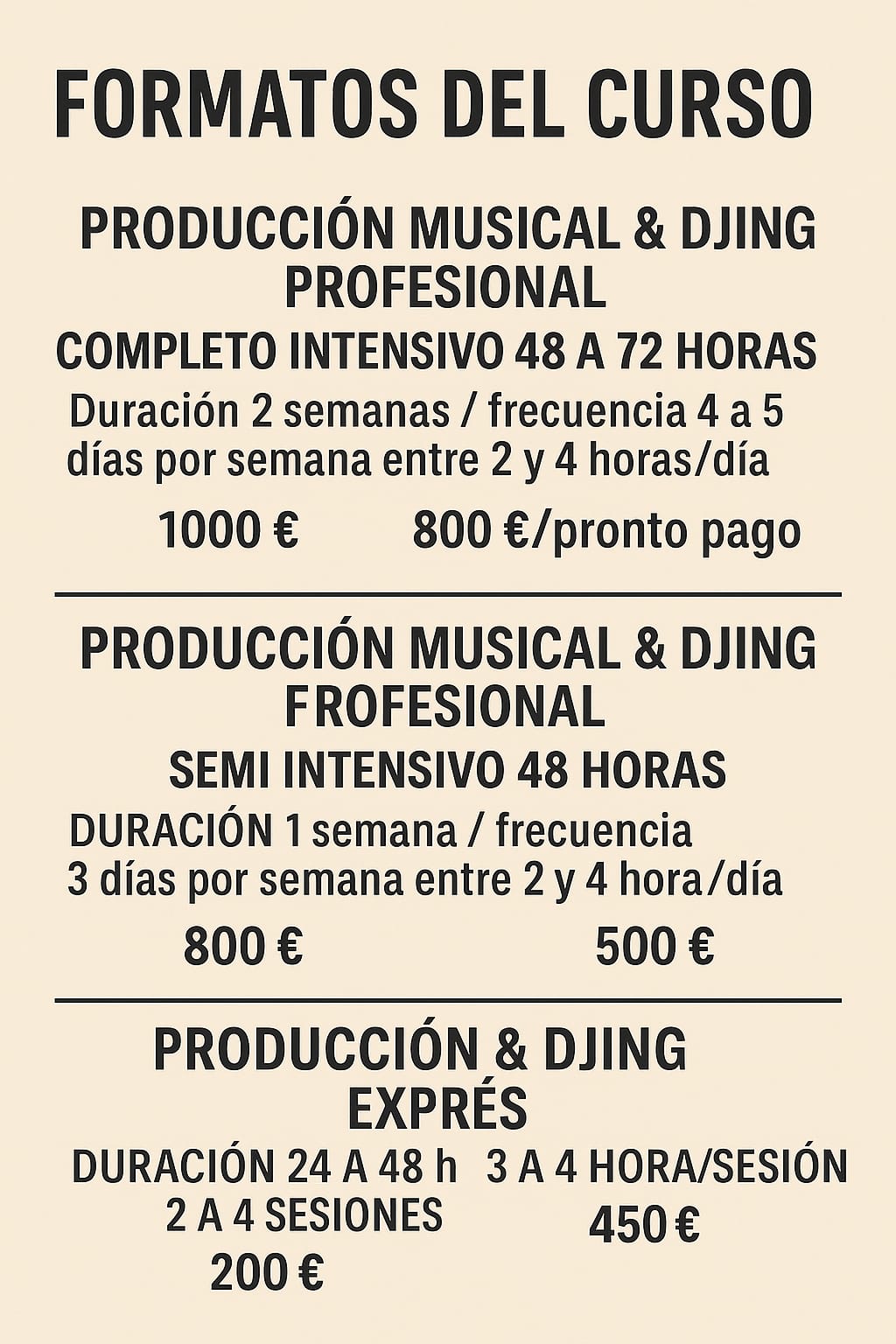 Formatos de cursos disponibles